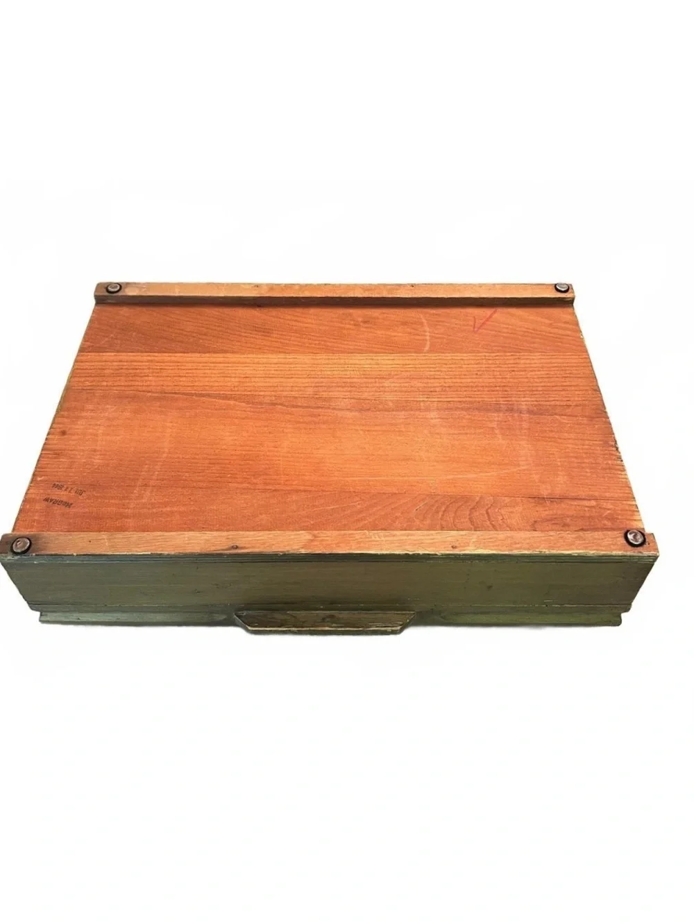 Ornate Wooden Vintage 1944 Silverware Chest with Red Velvet Interior